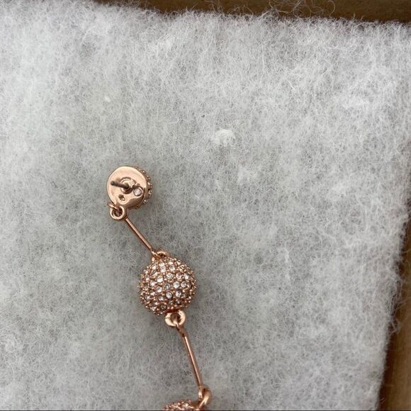Kate Spade rose gold rhinestone studded pave bauble post dangle earrings - Picture 6 of 7
